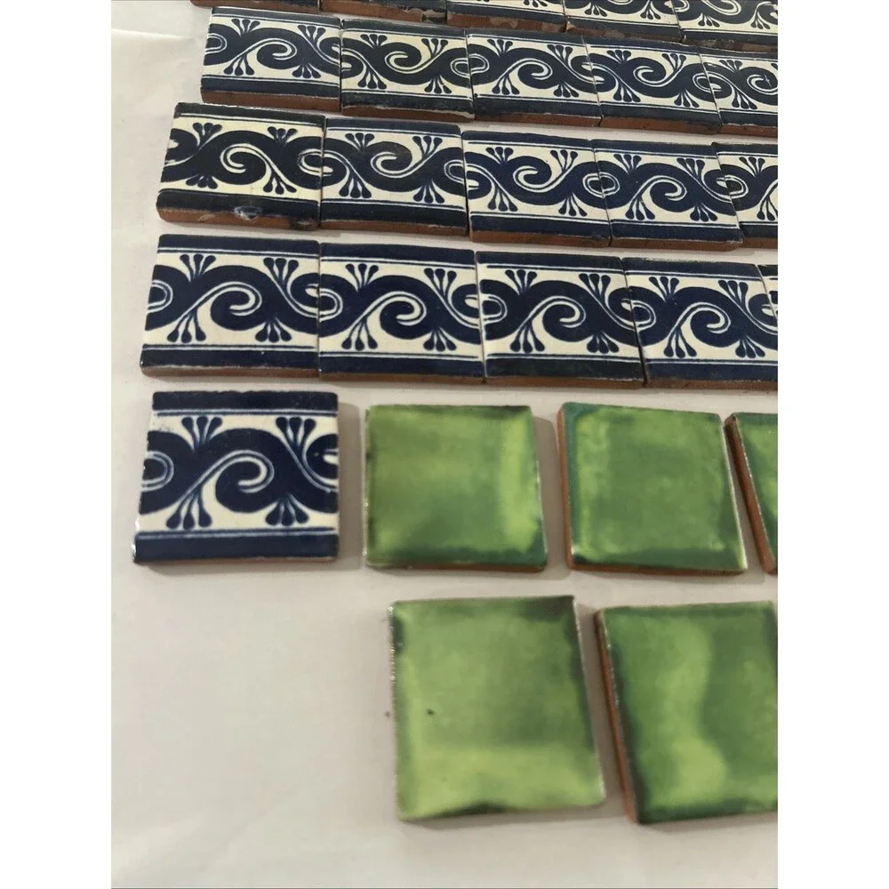 Lot Of 144 Antique decorative clay tiles  hand painted  2”x2”